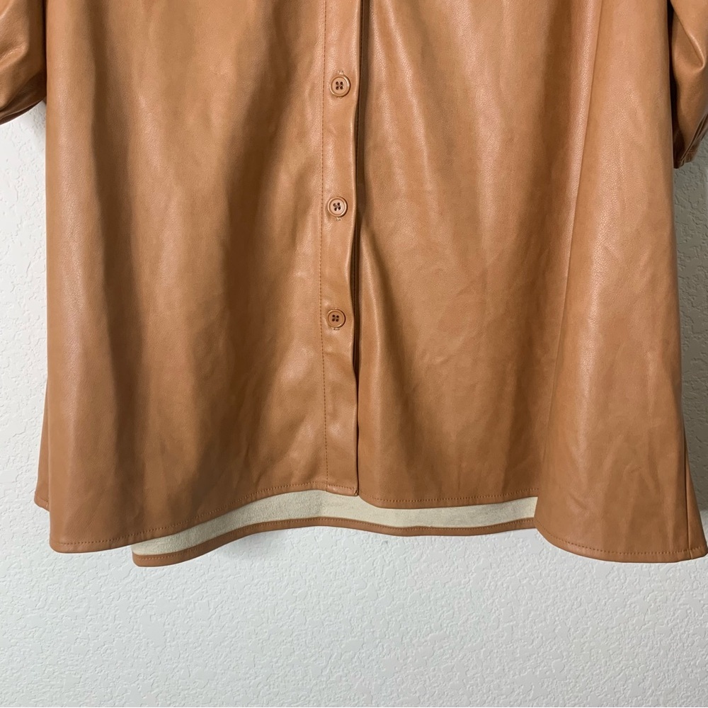 Dolce Cabo Classic Faux Leather Dress with Puff Sleeves camel brown XL NWT - Picture 3 of 11